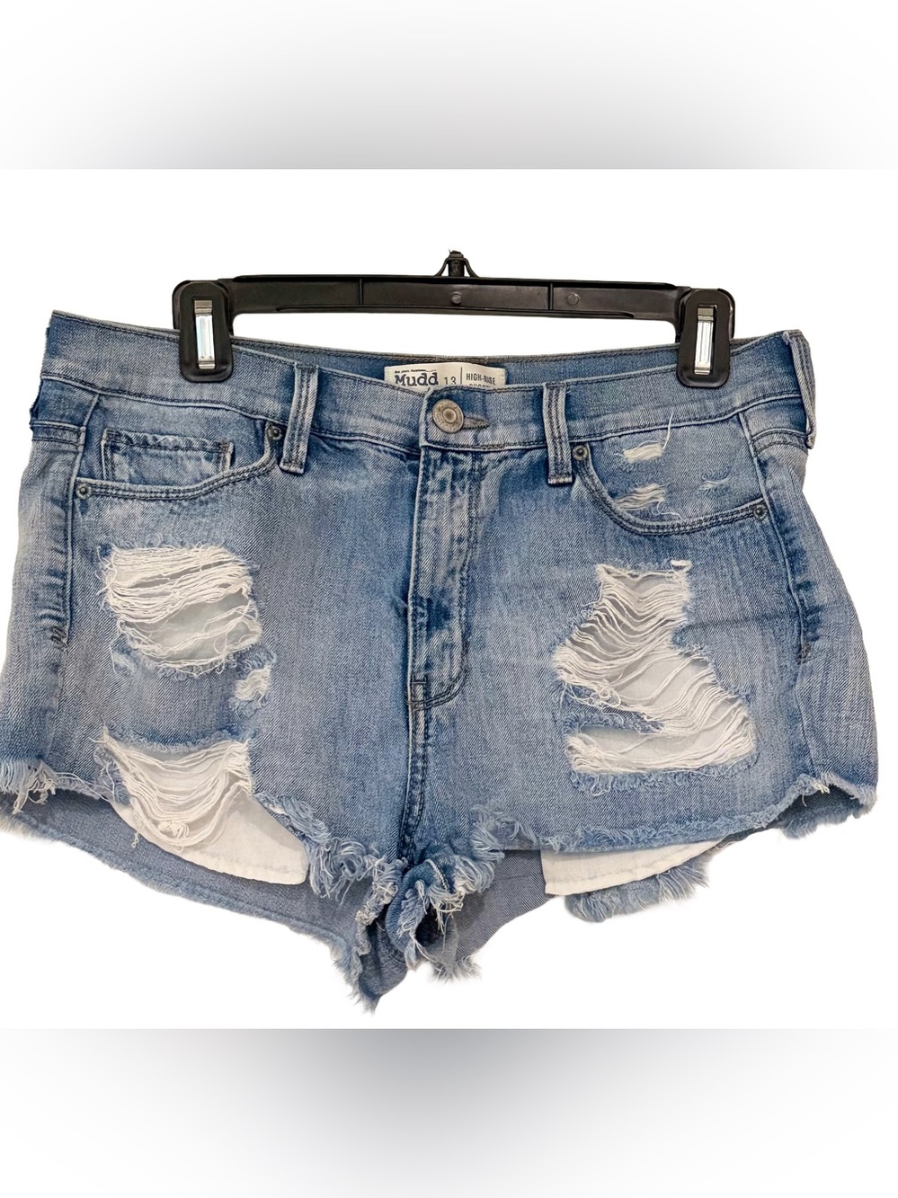 Mudd High Rise Shortie Jean Shorts Size 13 Distressed Denim Blue Y2K 2” Inseam